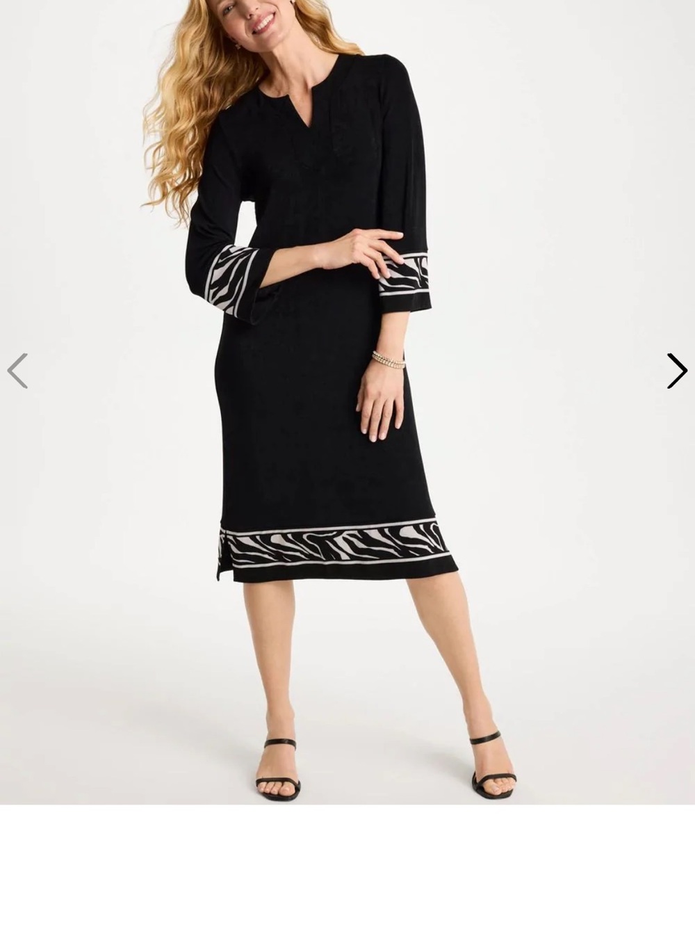 Chico's Black Midi Dress with Zebra-Print Trim